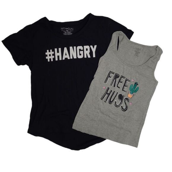 #HANGRY black oversized graphic tee and Free Hugs cactus tank top L - Picture 1 of 10
